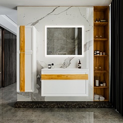 Бриклаер Мебель для ванной Берлин 100 белая с ручкой дуб золотой – фотография-2